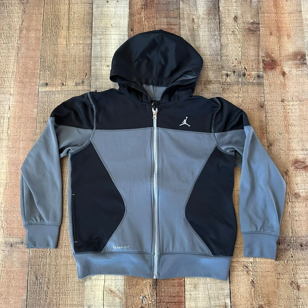 Nike Air Jordan Boys Hoodie Black & Gray Zip-Up Size L 10-12Y